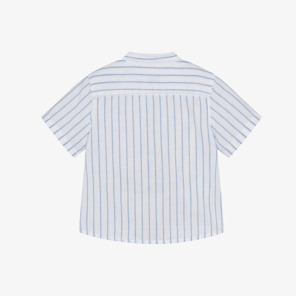 Mayoral-White And Blue Stripe Shirt | Childrensalon Outlet
