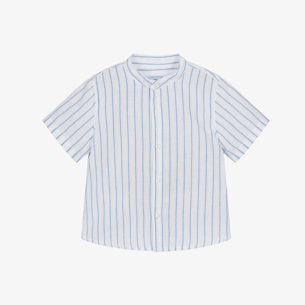 Mayoral-White And Blue Stripe Shirt | Childrensalon Outlet