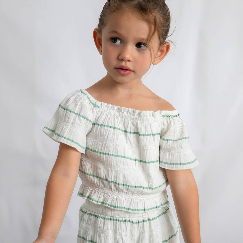 Mayoral-White And Green Stripe Trouser Set | Childrensalon Outlet