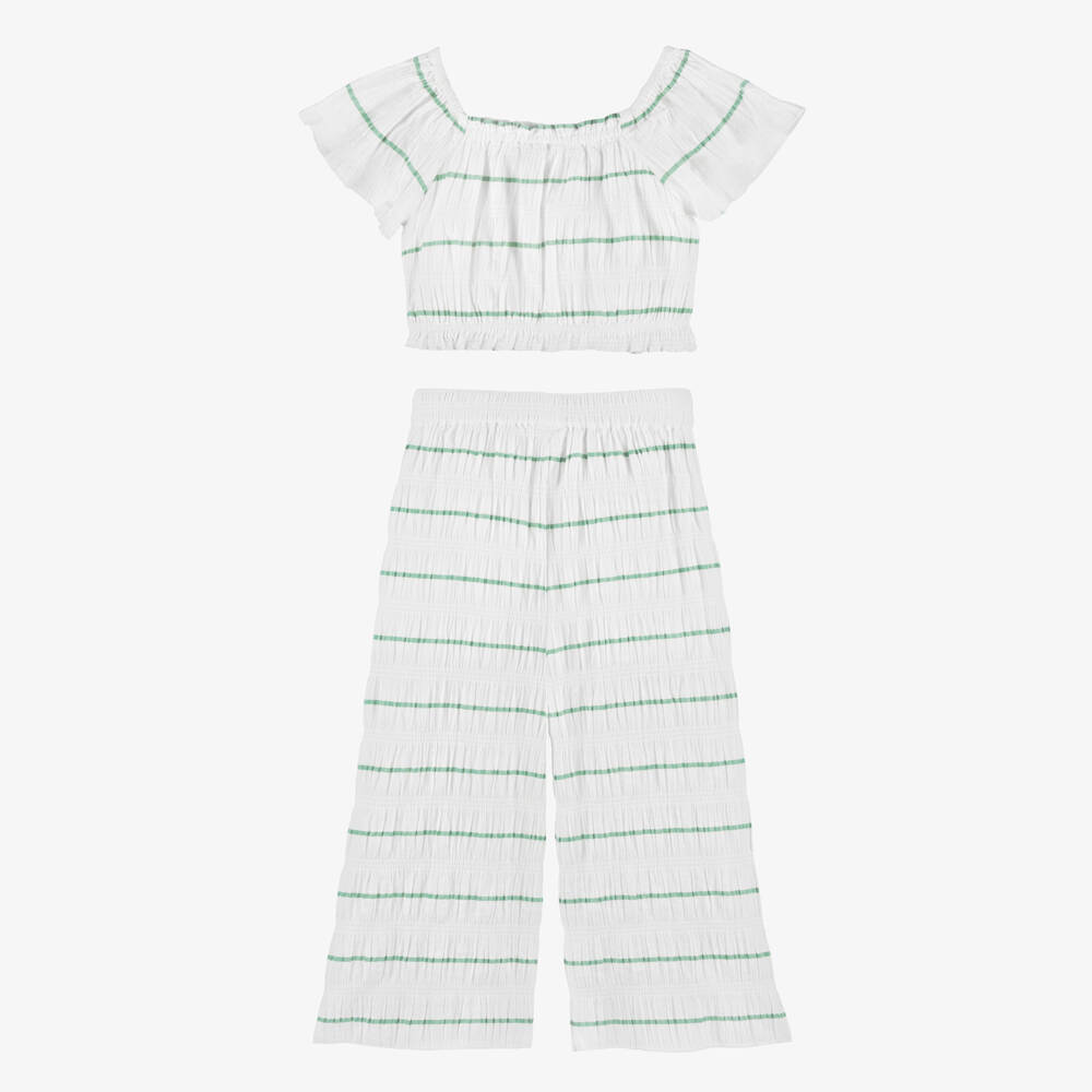 Mayoral-White And Green Stripe Trouser Set | Childrensalon Outlet