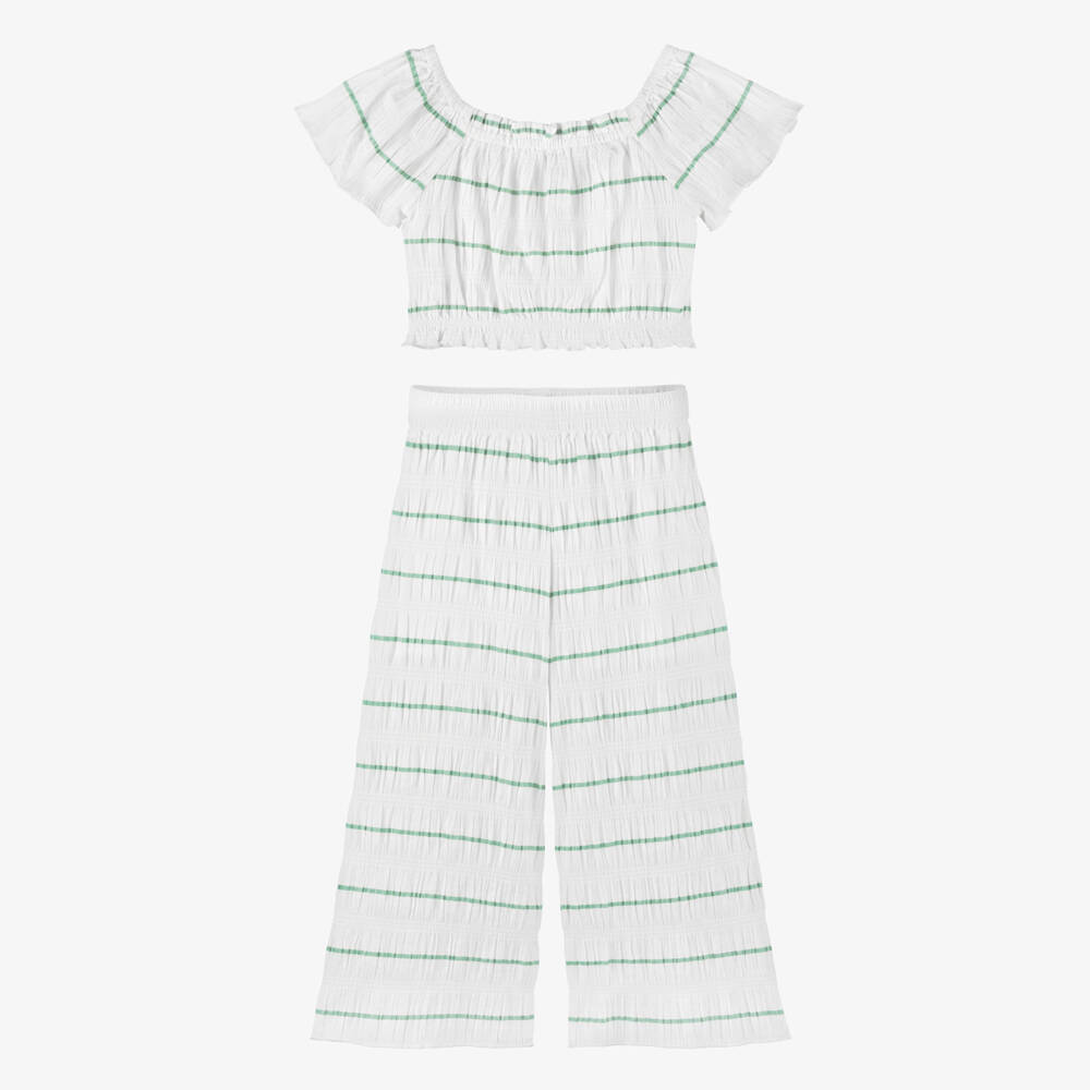 Mayoral-White And Green Stripe Trouser Set | Childrensalon Outlet