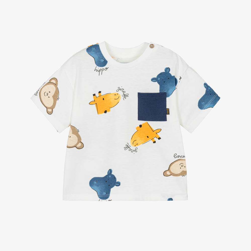 Mayoral-White Animal T-shirt | Childrensalon Outlet