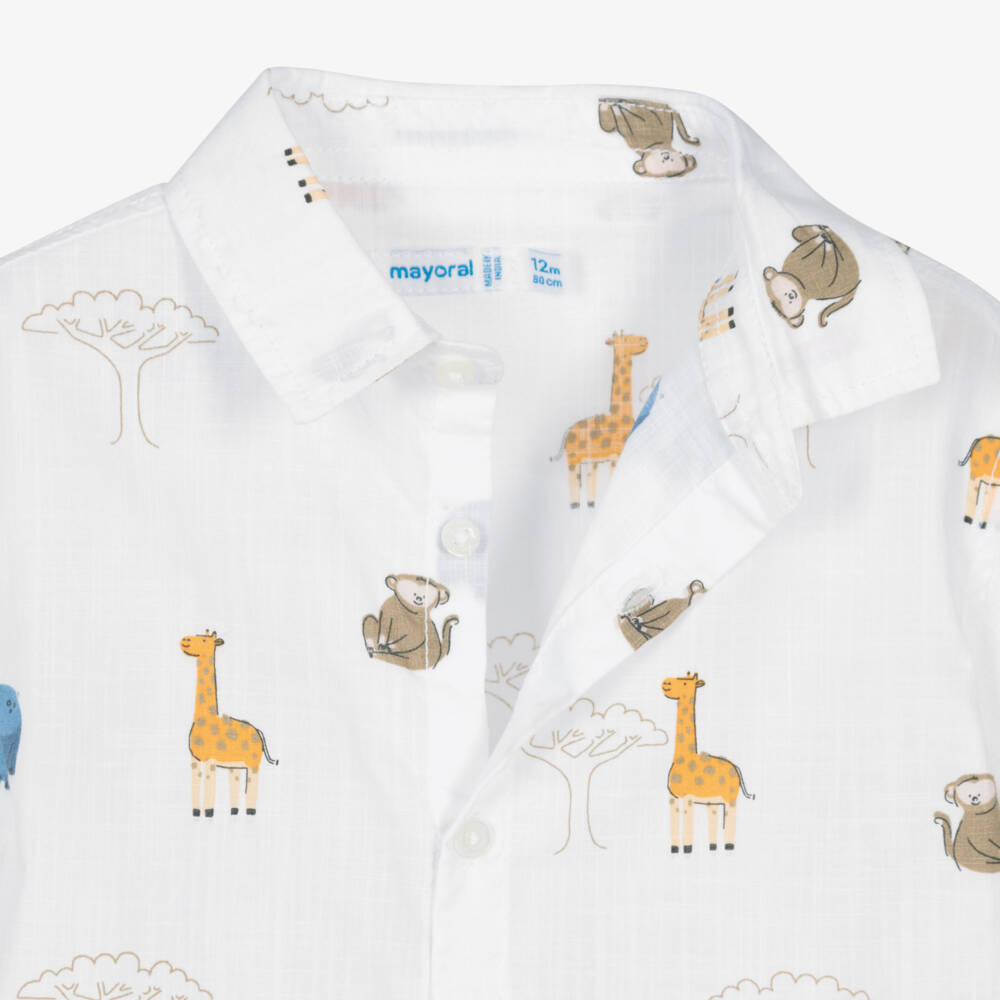Mayoral-White Animals Shirt | Childrensalon Outlet