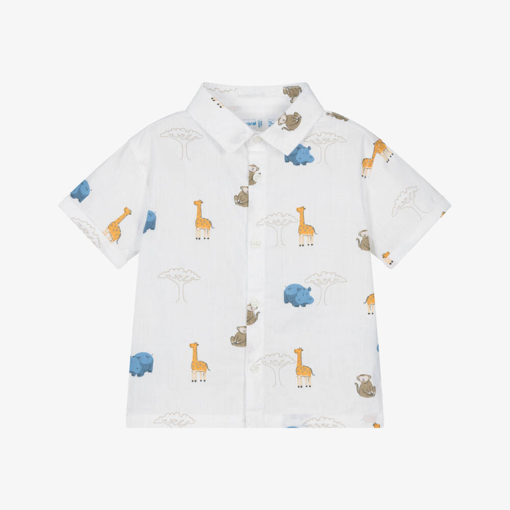 Mayoral-White Animals Shirt | Childrensalon Outlet