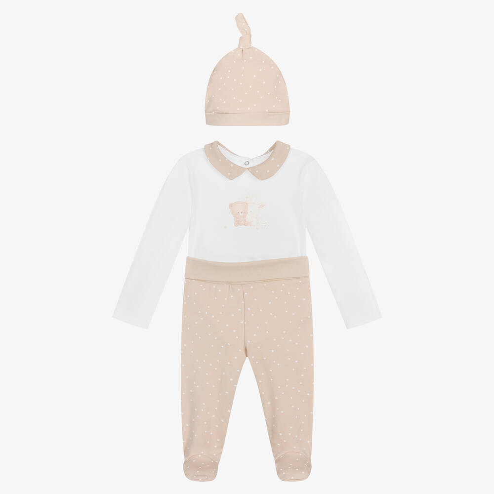 Mayoral - White & Beige 2 Piece Cotton Babysuit Set | Childrensalon