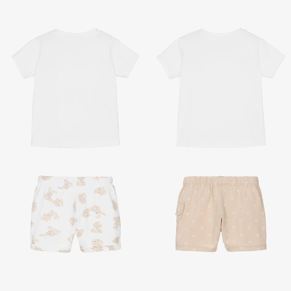 Mayoral Newborn-White & Beige Cotton Baby Shorts Set | Childrensalon Outlet