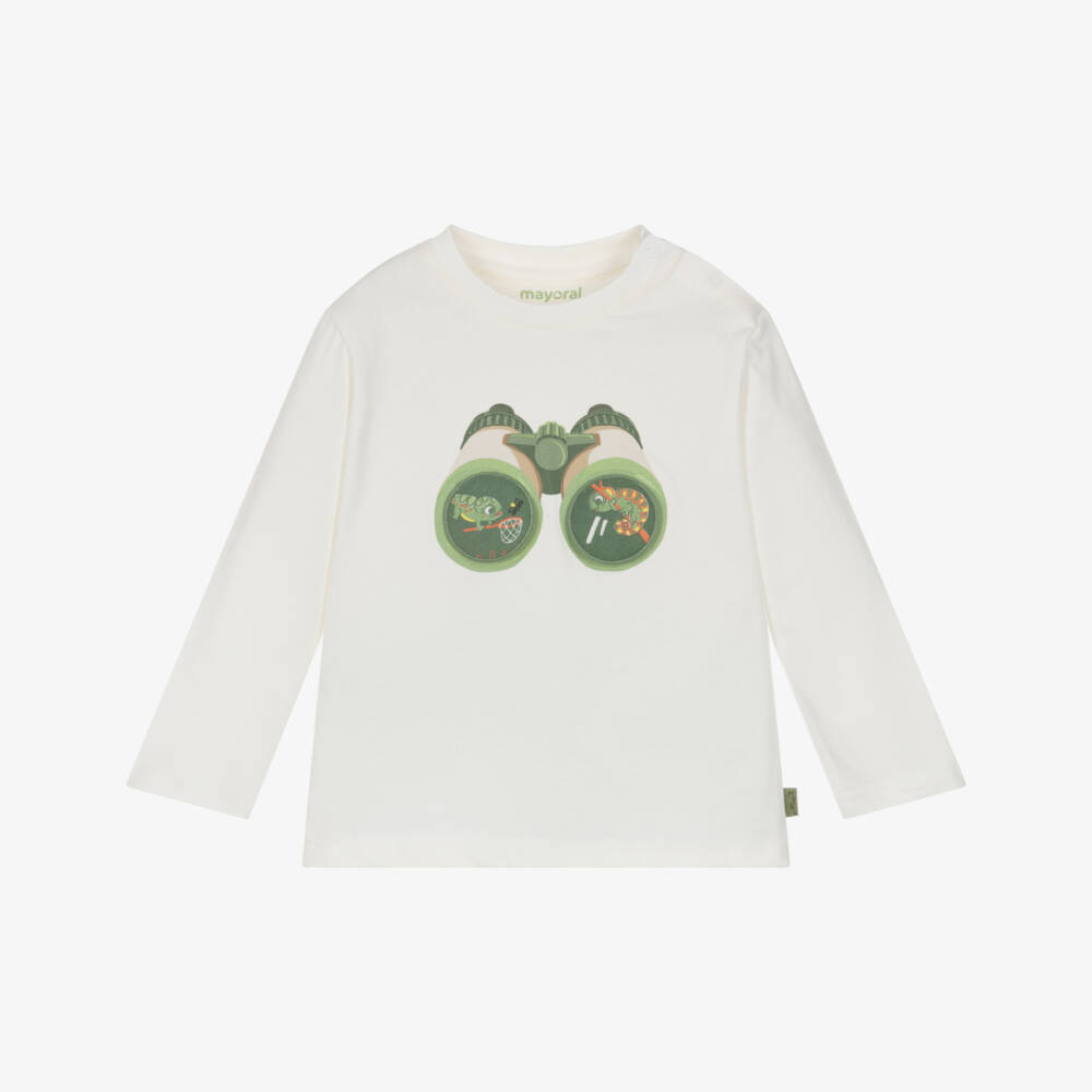 Mayoral-White Binoculars Ls T-shirt | Childrensalon Outlet