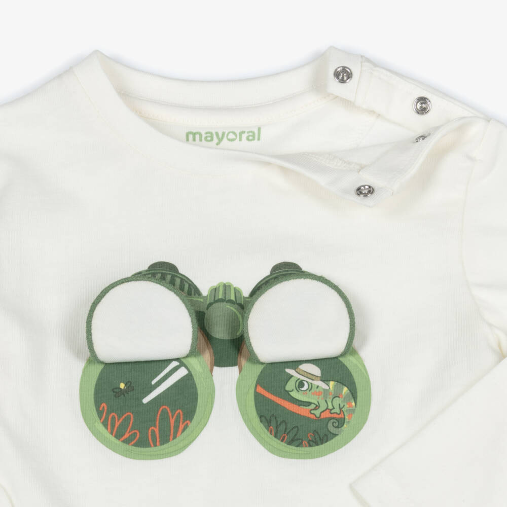 Mayoral-White Binoculars Ls T-shirt | Childrensalon Outlet