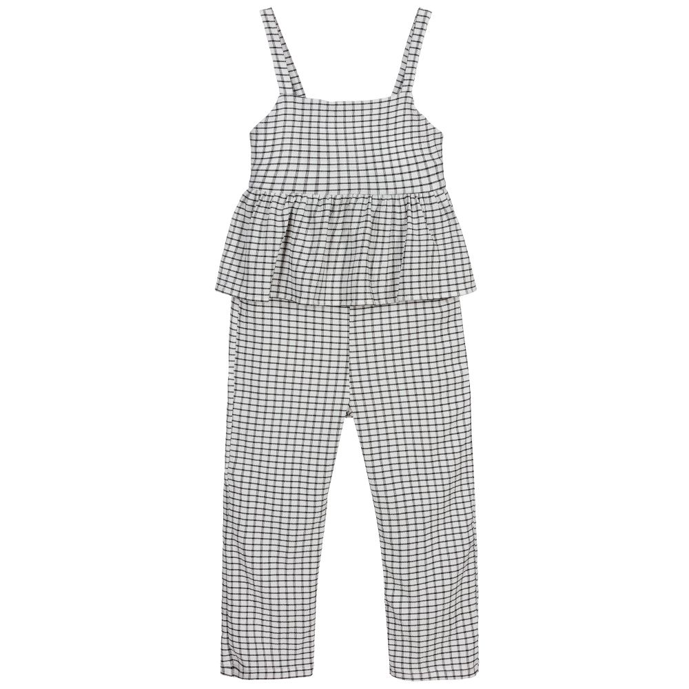 Mayoral - Combi-pantalon à carreaux blanche et noire | Childrensalon