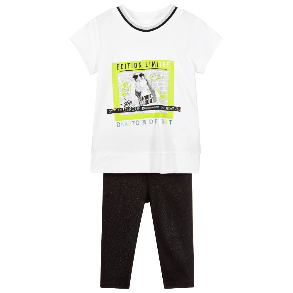 Mayoral - White & Black Leggings Set | Childrensalon