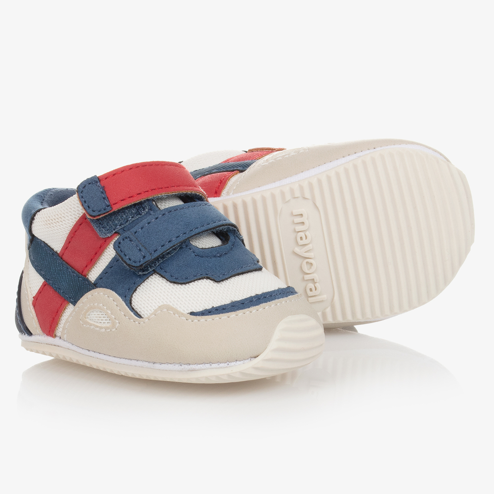 Mayoral Newborn - White & Blue Baby Trainers | Childrensalon