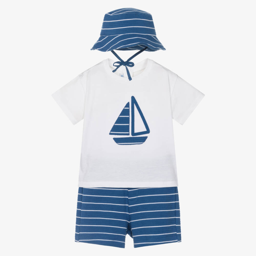 Mayoral-White & Blue Boat Short Set | Childrensalon Outlet