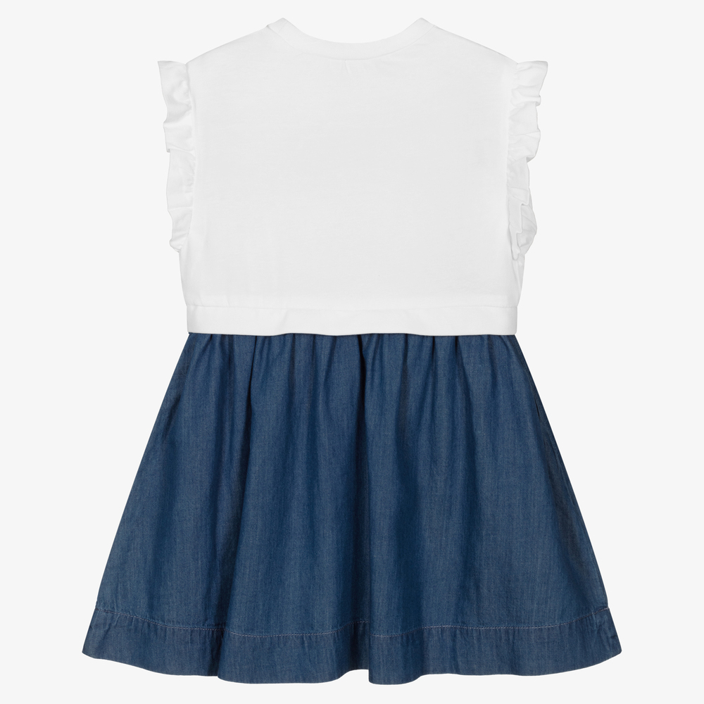 Mayoral-White & Blue Chambray Dress | Childrensalon Outlet