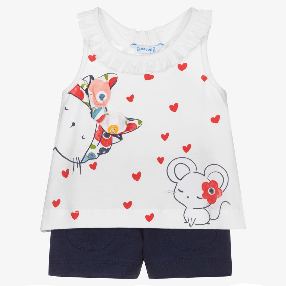 Mayoral - Ensemble short bleu/blanc en coton | Childrensalon