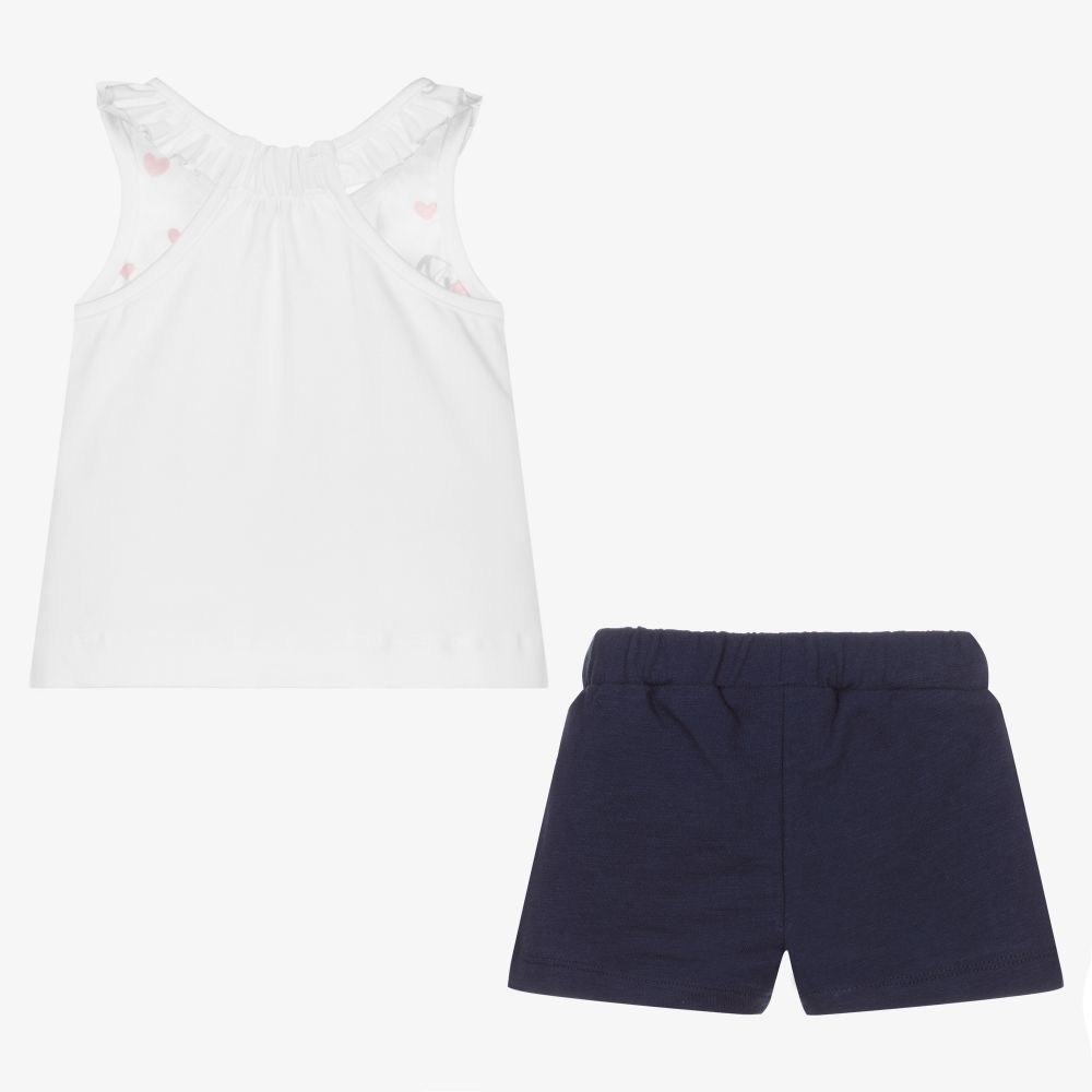 مايورال-طقم شورت أطفال بناتي قطن لون أبيض وكحلي | Childrensalon Outlet