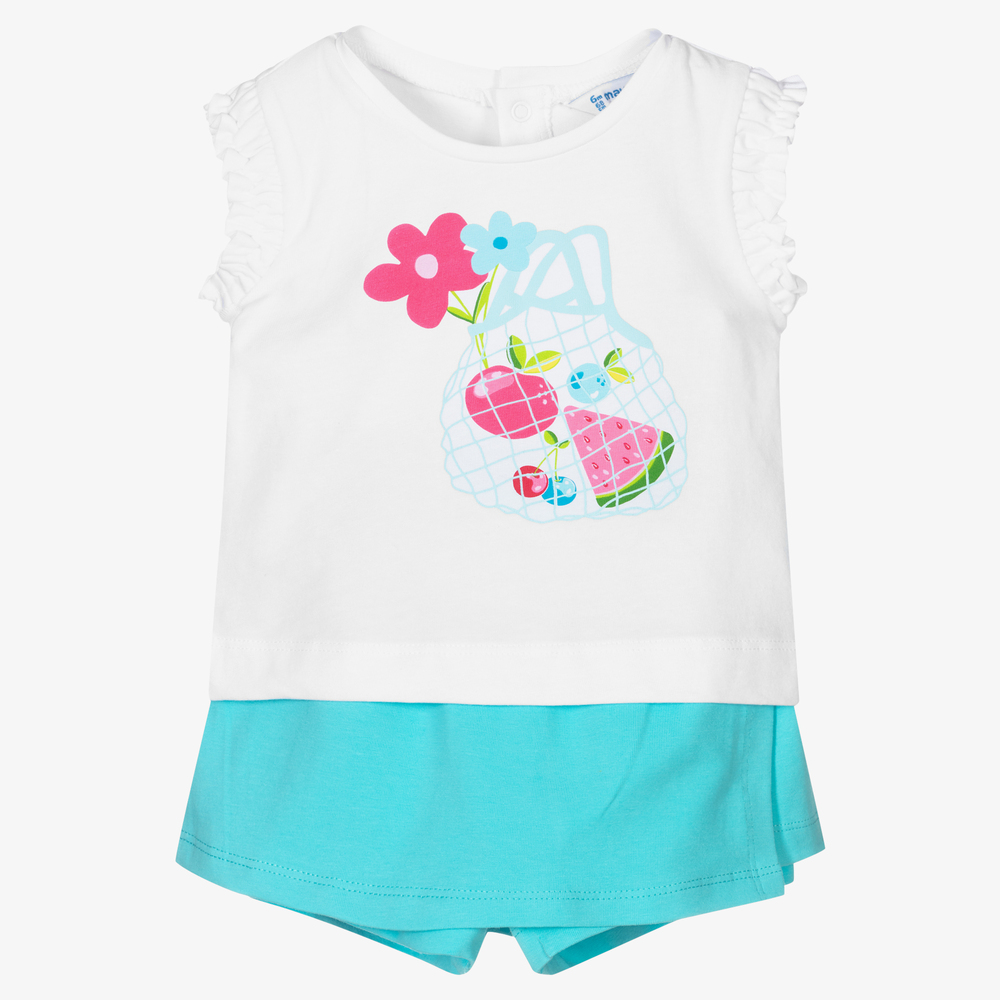 Mayoral - White & Blue Cotton Shorts Set | Childrensalon