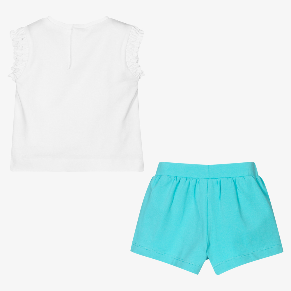 Mayoral-Белый топ и голубые шорты из хлопка | Childrensalon Outlet