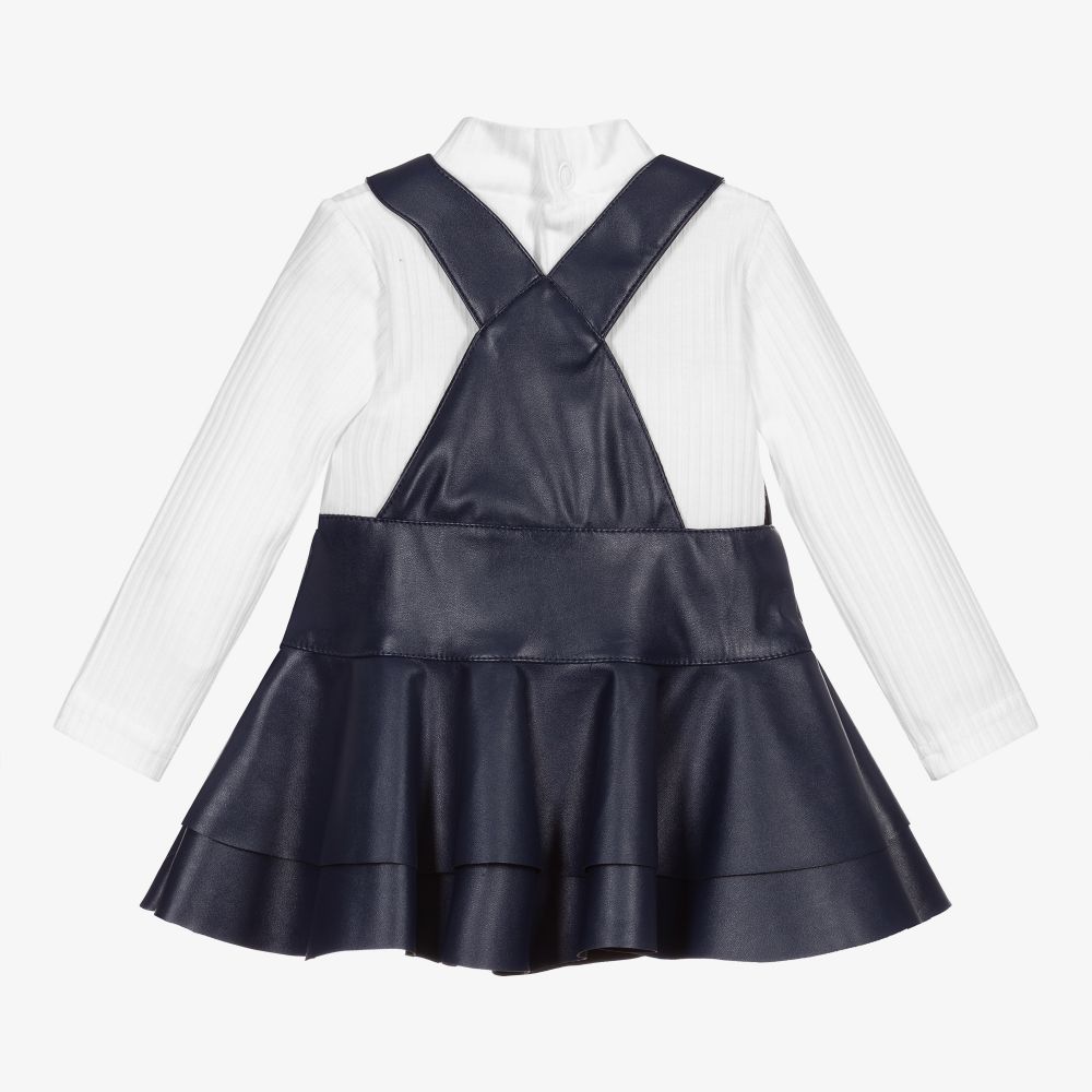 Mayoral-White & Blue Pinafore Dress | Childrensalon Outlet