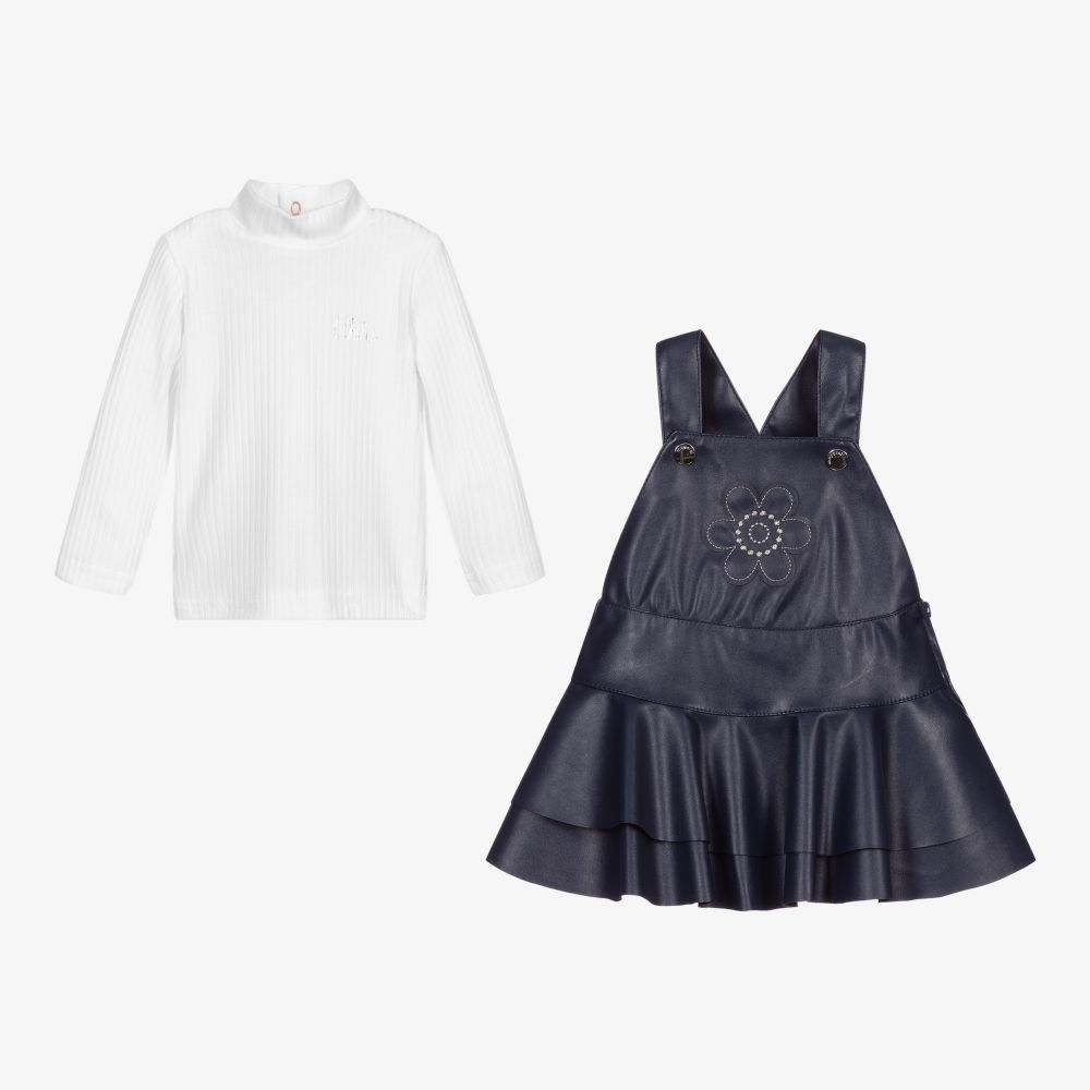 Mayoral-White & Blue Pinafore Dress | Childrensalon Outlet