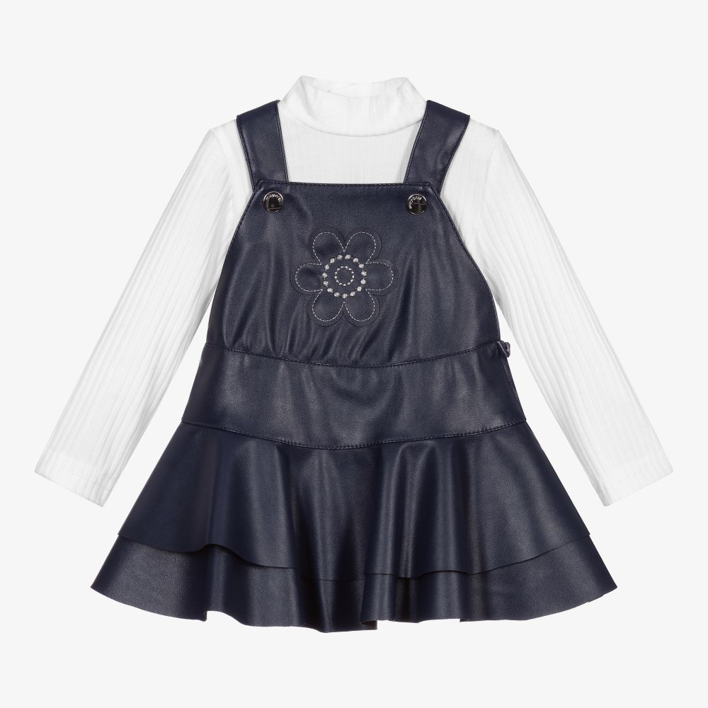 Mayoral - Robe chasuble blanche et bleue | Childrensalon