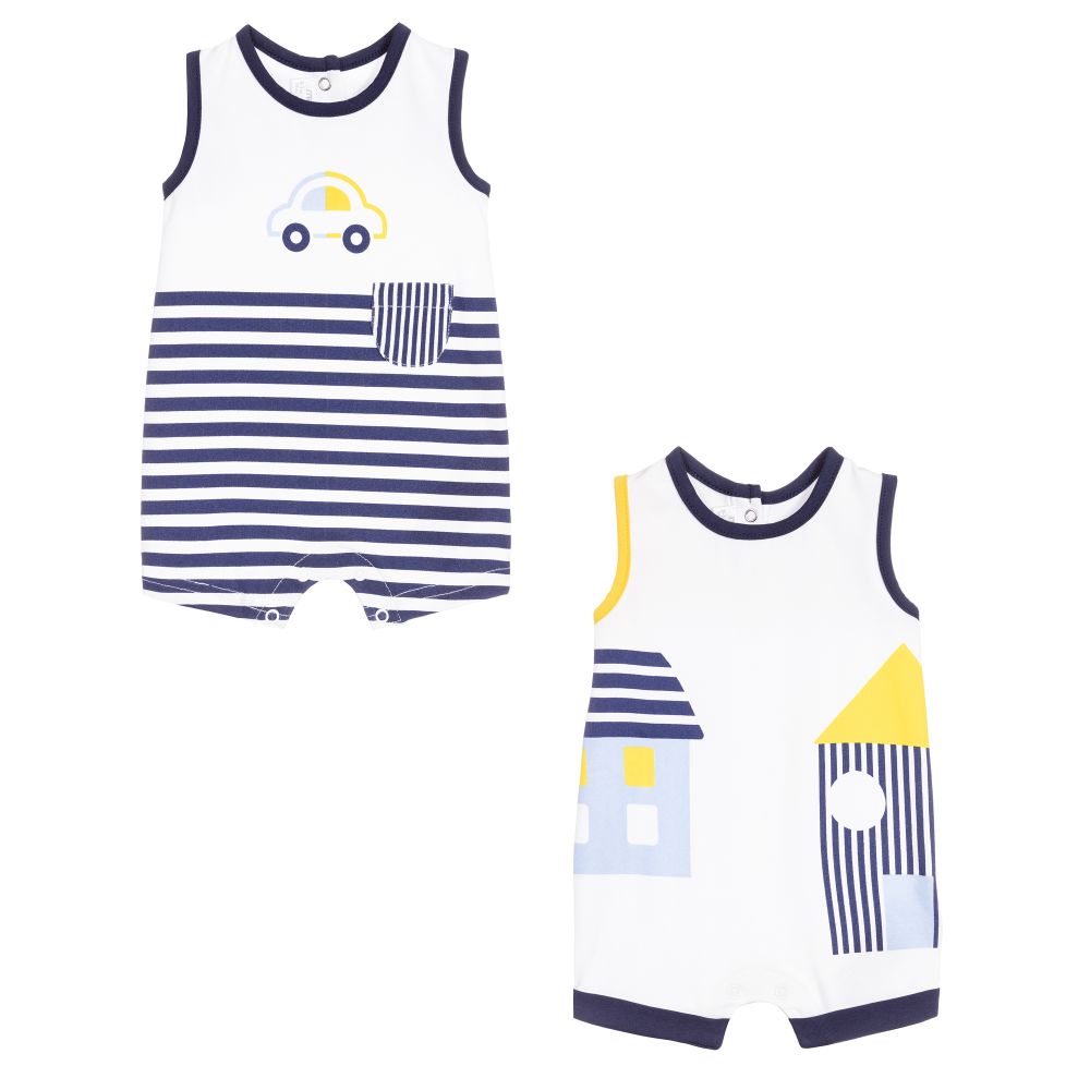 Mayoral Newborn - White & Blue Shorties (2 Pack) | Childrensalon