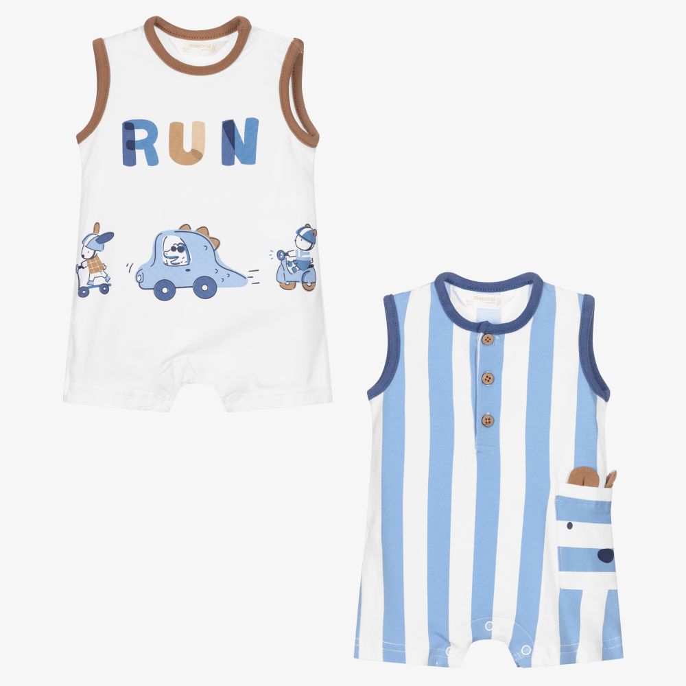 Mayoral Для новорожденных-Белый и голубой песочники (2пары) | Childrensalon Outlet