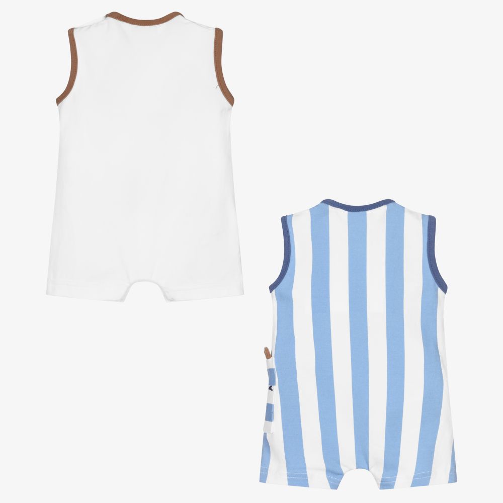 Mayoral Newborn-تبان قطن جيرسي لون أبيض ومقلم لون أبيض وأزرق للمواليد (عدد 2) | Childrensalon Outlet