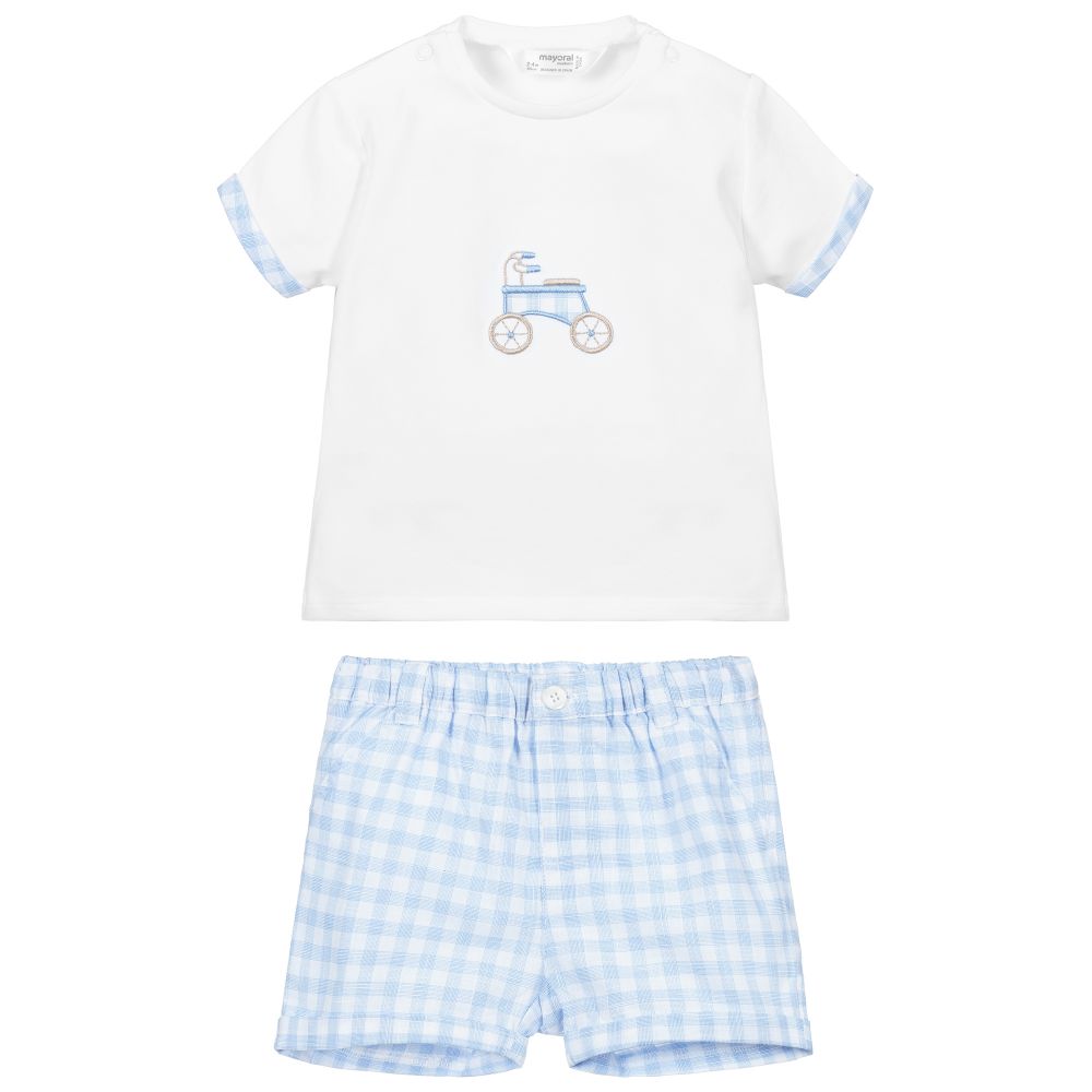 Mayoral Для новорожденных-Комплект из белого топа и голубых шорт | Childrensalon Outlet
