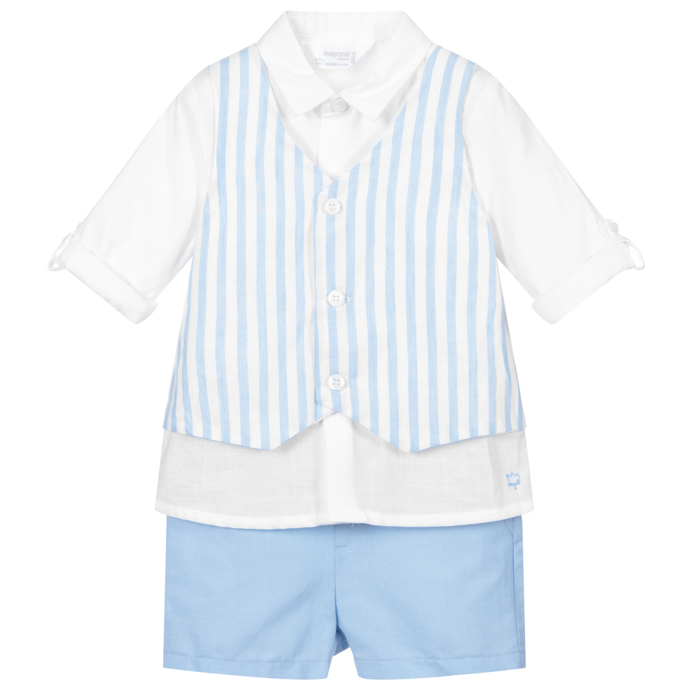 Mayoral - White & Blue Shorts Set | Childrensalon