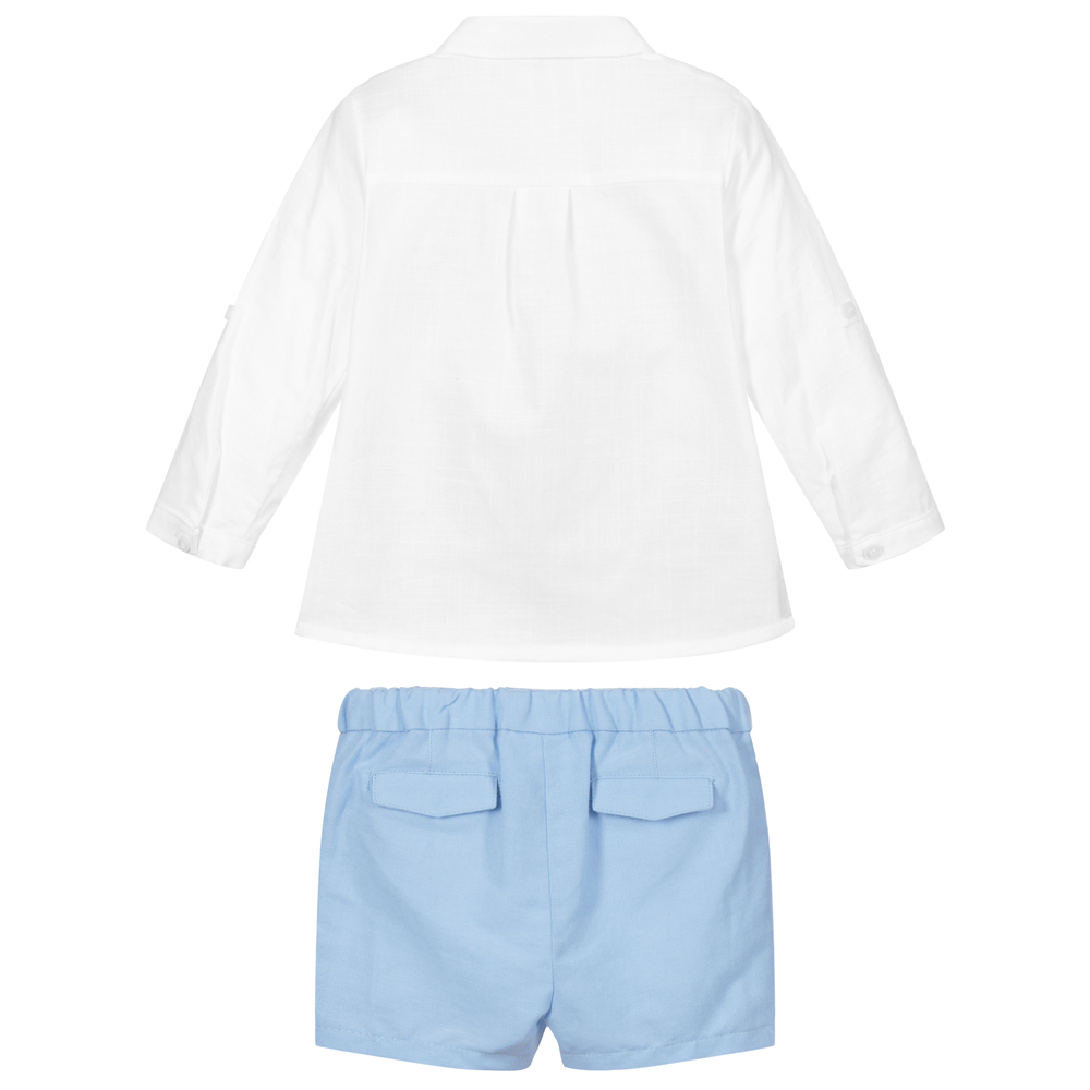 Mayoral-Белая рубашка с голубыми шортами | Childrensalon Outlet