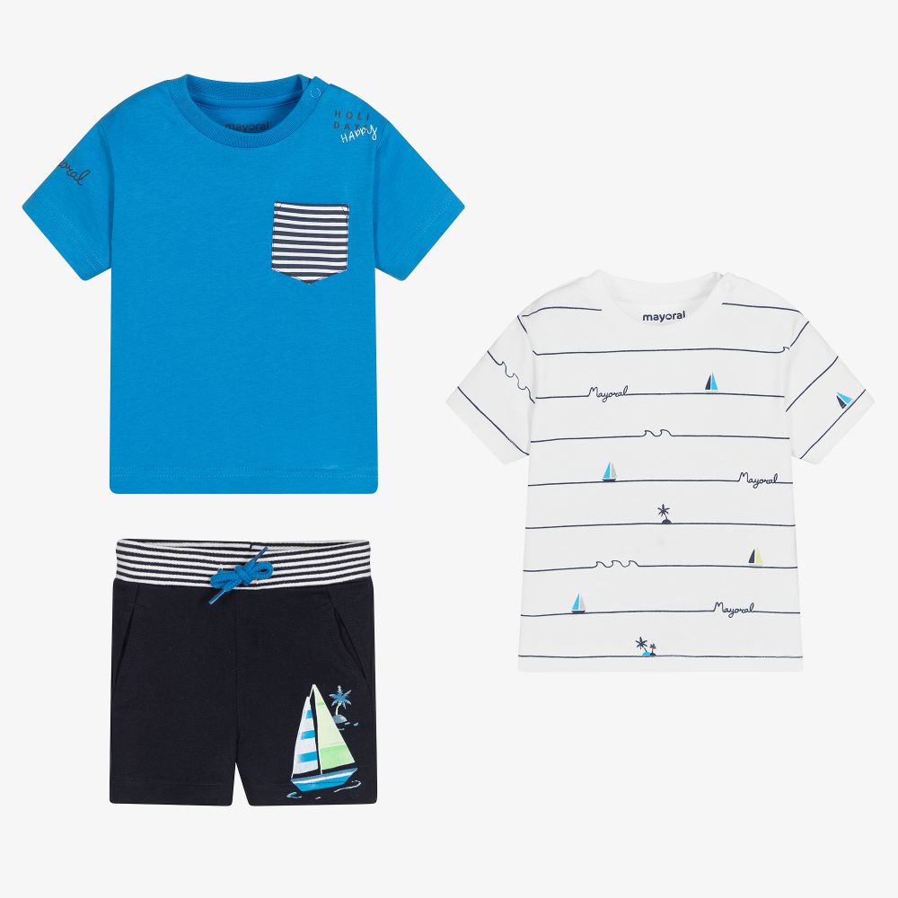 Mayoral - White & Blue Shorts Set | Childrensalon