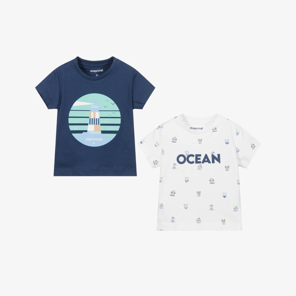 Mayoral-Футболки белого и голубого цвета (2 шт.) | Childrensalon Outlet