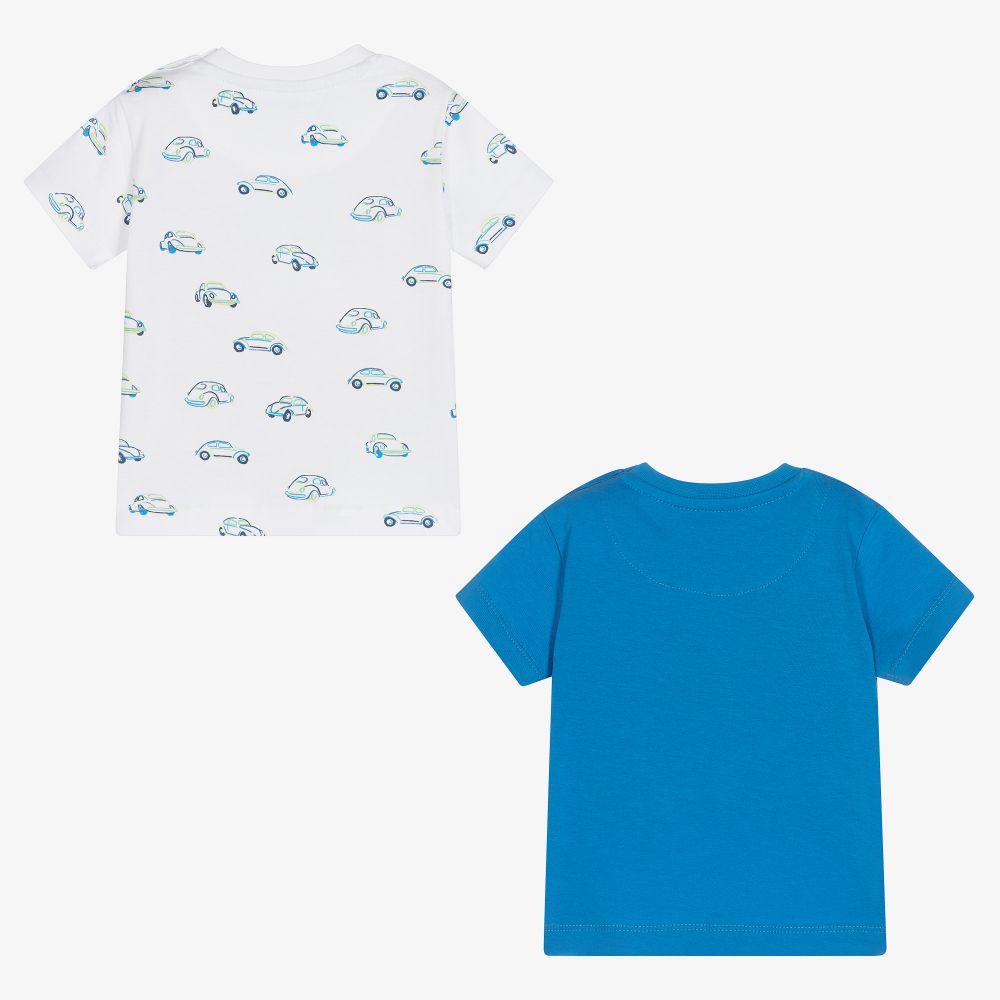 مايورال-تيشيرت أطفال ولادي قطن مستدام لون أبيض وأزرق (عدد 2) | Childrensalon Outlet