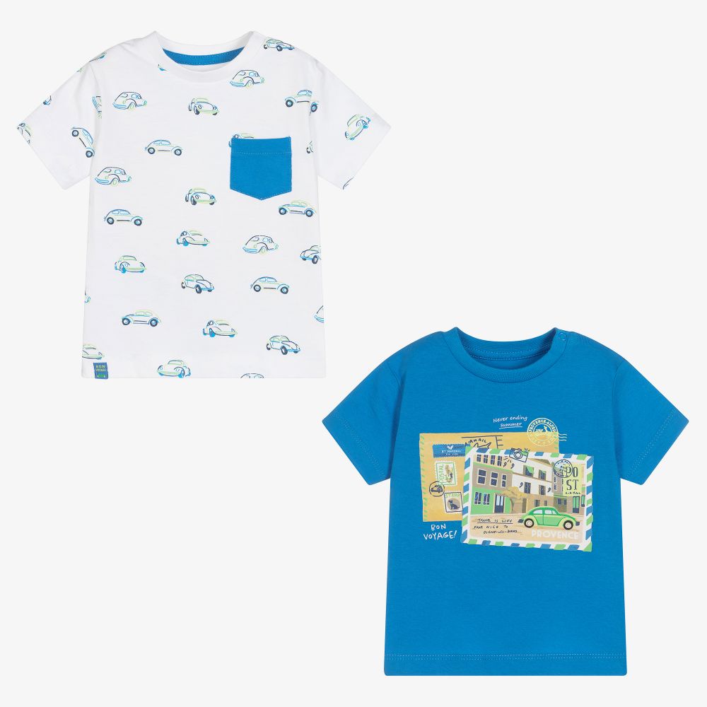 Mayoral - White & Blue T-Shirts (2 Pack) | Childrensalon