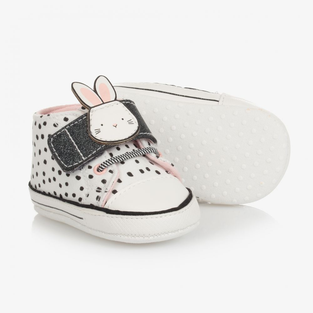 Mayoral Newborn - White Bunny Canvas Pre-Walkers | Childrensalon