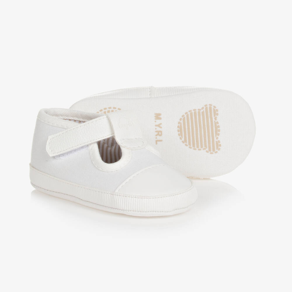 Mayoral - حذاء قطن كانفاس لون أبيض لمرحلة قبل المشي للأطفال | Childrensalon