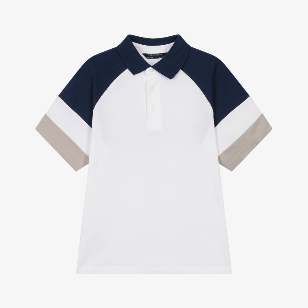 Mayoral Nukutavake-White Colourblock Polo | Childrensalon Outlet