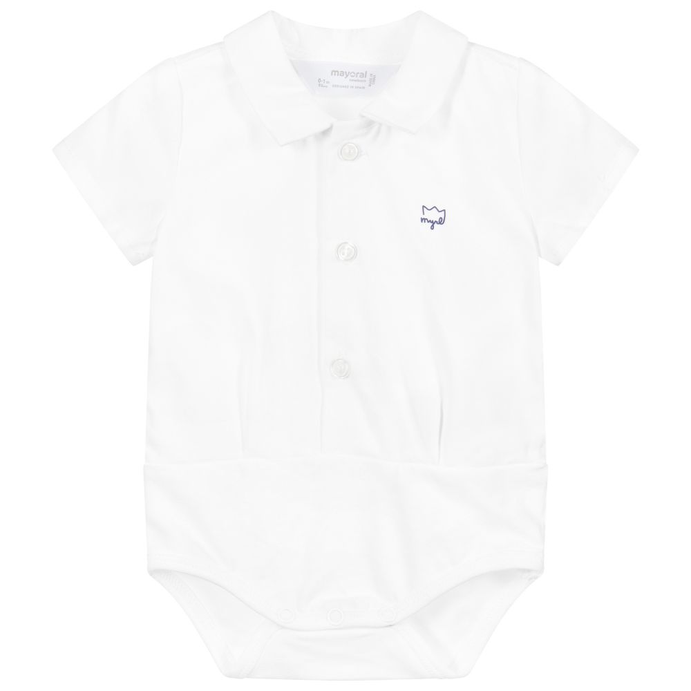 Mayoral Newborn - White Cotton Baby Bodysuit | Childrensalon