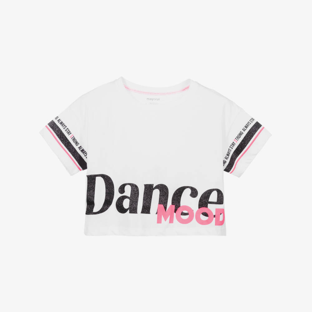 Mayoral-تيشيرت قصير قطن لون أبيض، أسود برّاق وزهري | Childrensalon Outlet