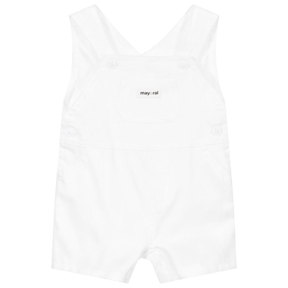 Mayoral Newborn - White Cotton Dungaree Shorts | Childrensalon