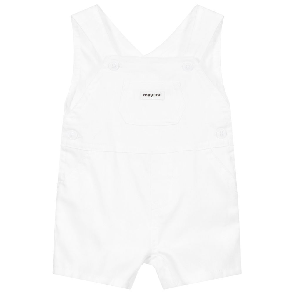 Mayoral Newborn-White Cotton Dungaree Shorts | Childrensalon Outlet
