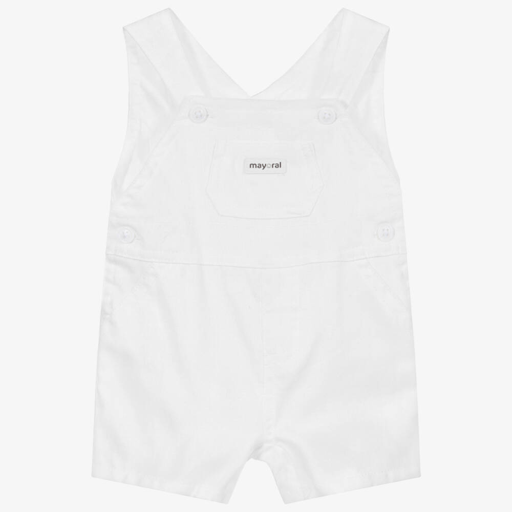 Mayoral Newborn-White Cotton Dungaree Shorts | Childrensalon Outlet