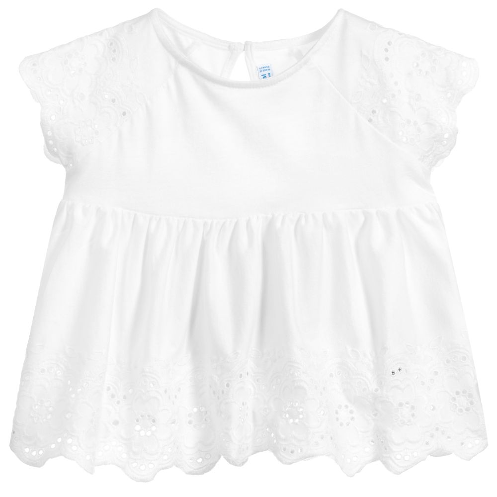 Mayoral - White Cotton Embroidered Top | Childrensalon