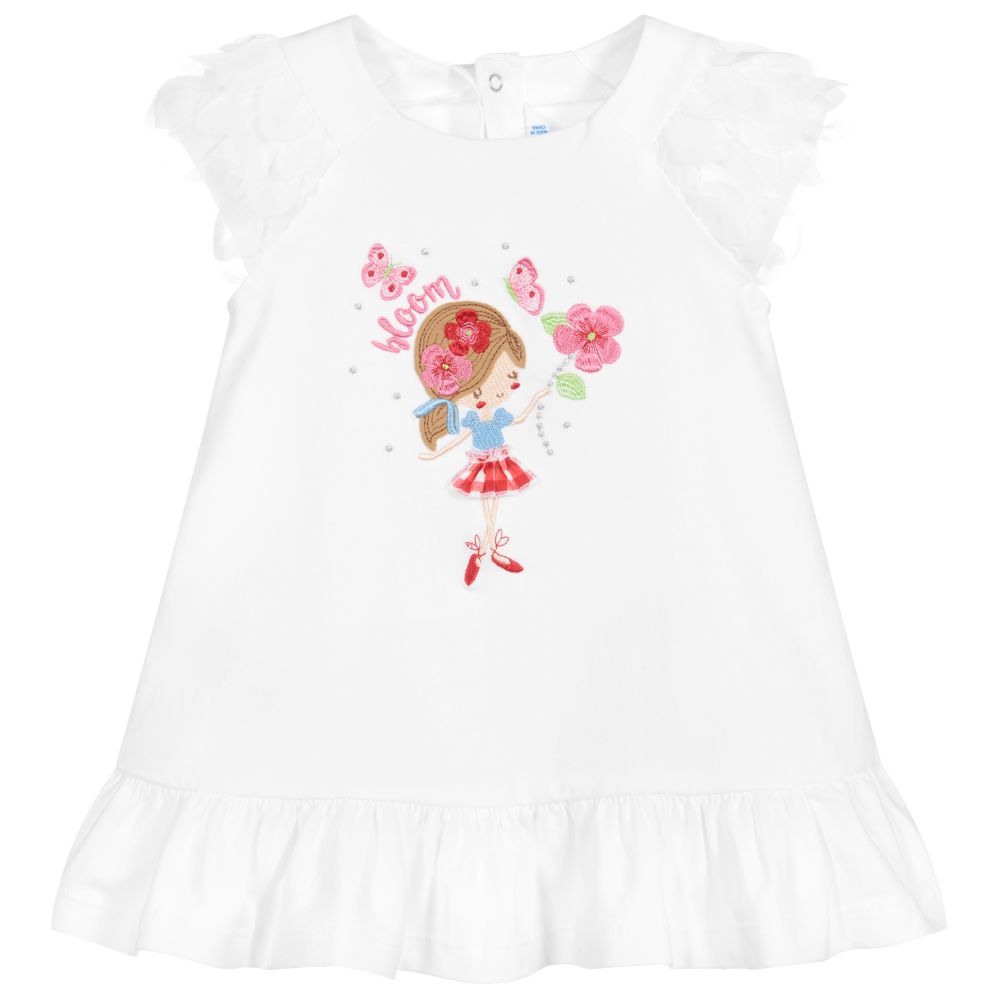 Mayoral - Robe blanche en jersey de coton | Childrensalon