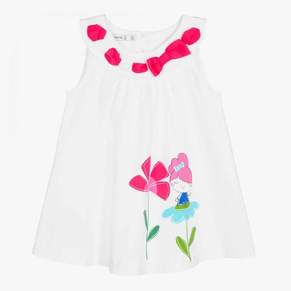 Mayoral-فستان قطن بيكيه لون أبيض | Childrensalon Outlet