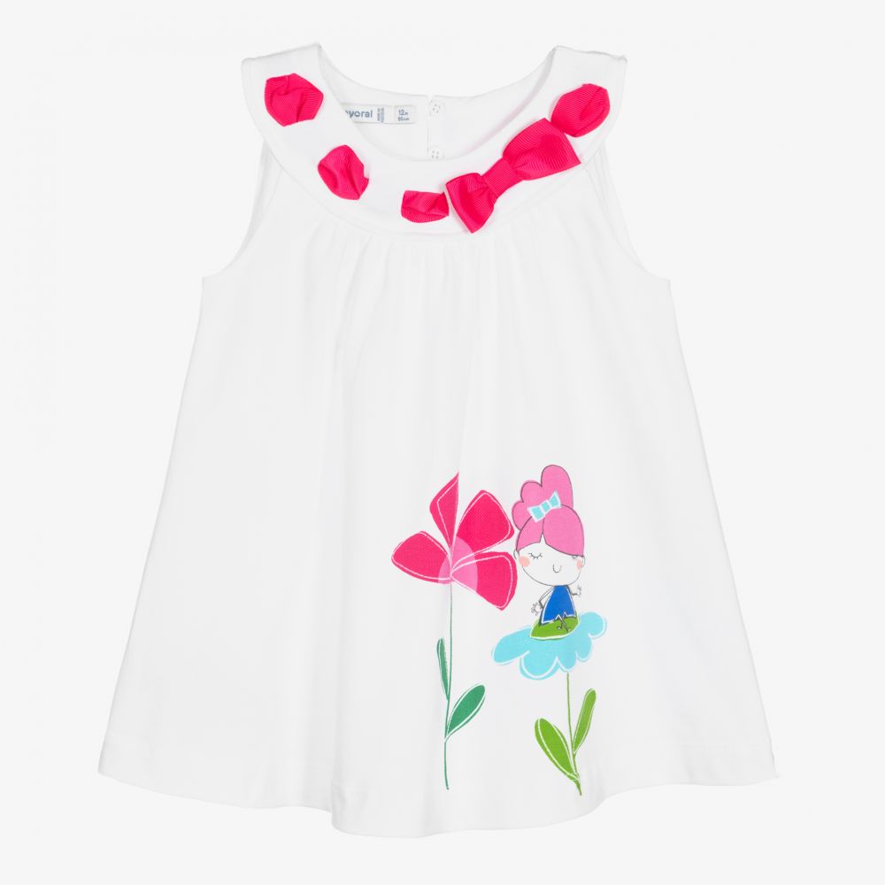 Mayoral - Robe blanche en piqué de coton | Childrensalon