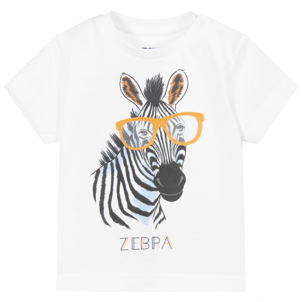 Mayoral - Белая хлопковая футболка с зеброй | Childrensalon