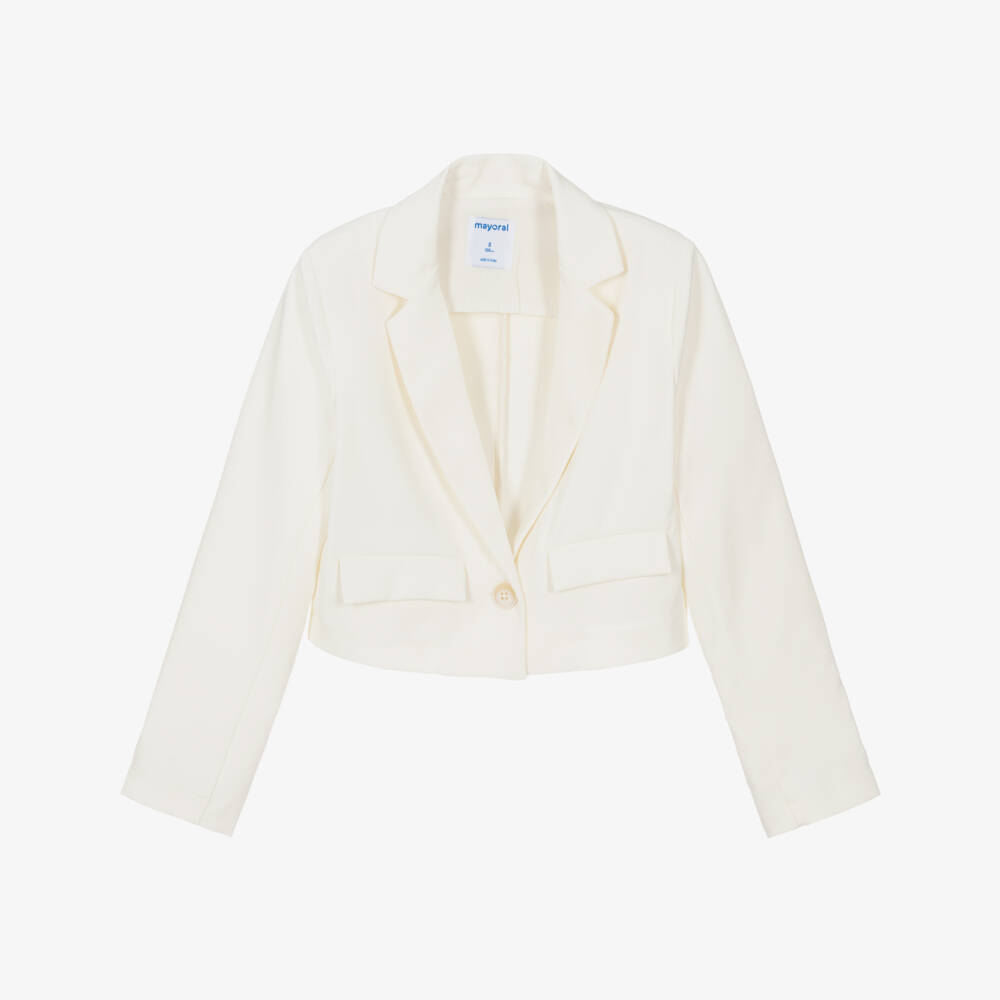 Mayoral-White Cropped Blazer | Childrensalon Outlet