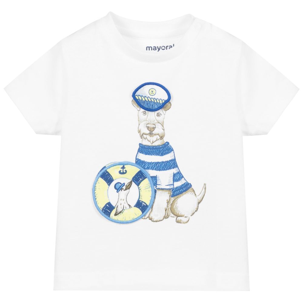 Mayoral - White Dog Captain T-Shirt | Childrensalon