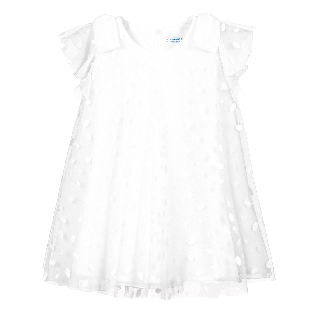 Mayoral - Robe à pois blanche en tulle | Childrensalon